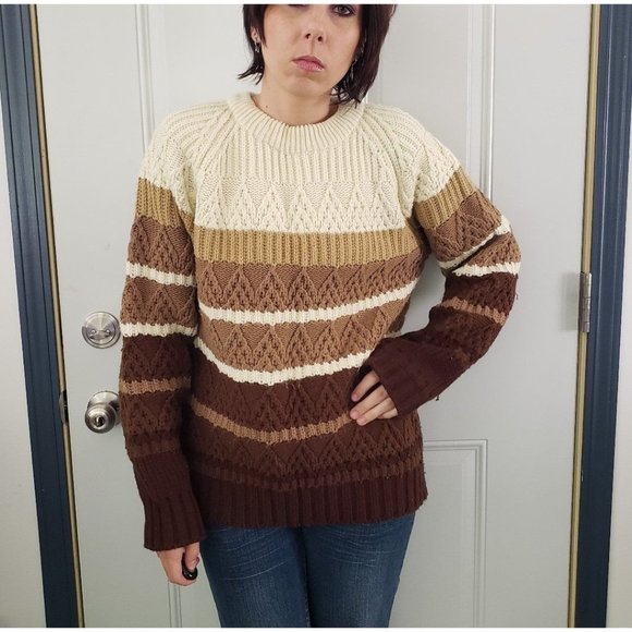 70s Oversize‎ Brown Striped Sweater - Picture 1 of 4